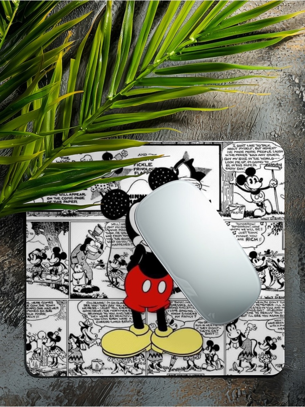 Disney Mickey Mouse Black & White Comic Mouse Pad with Red & Yellow Accent